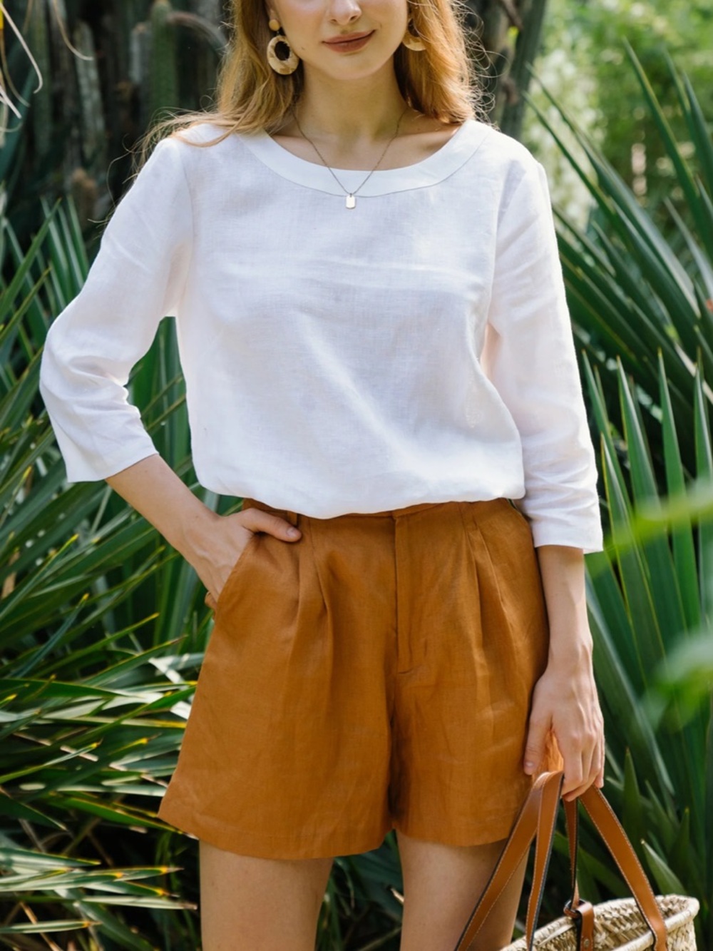 Hannah Canvas 100% linen high waisted shorts - L-XL